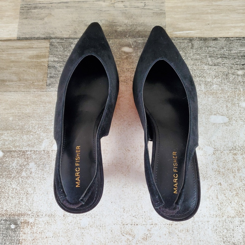 Marc Fisher Labela Womens Pump Sz 8 M Black Pointed Toe Kitten Heel Slingback - Picture 4 of 10